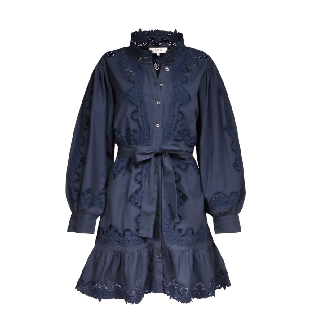 Night Anita Eyelet Longsleeve Button Down Dress